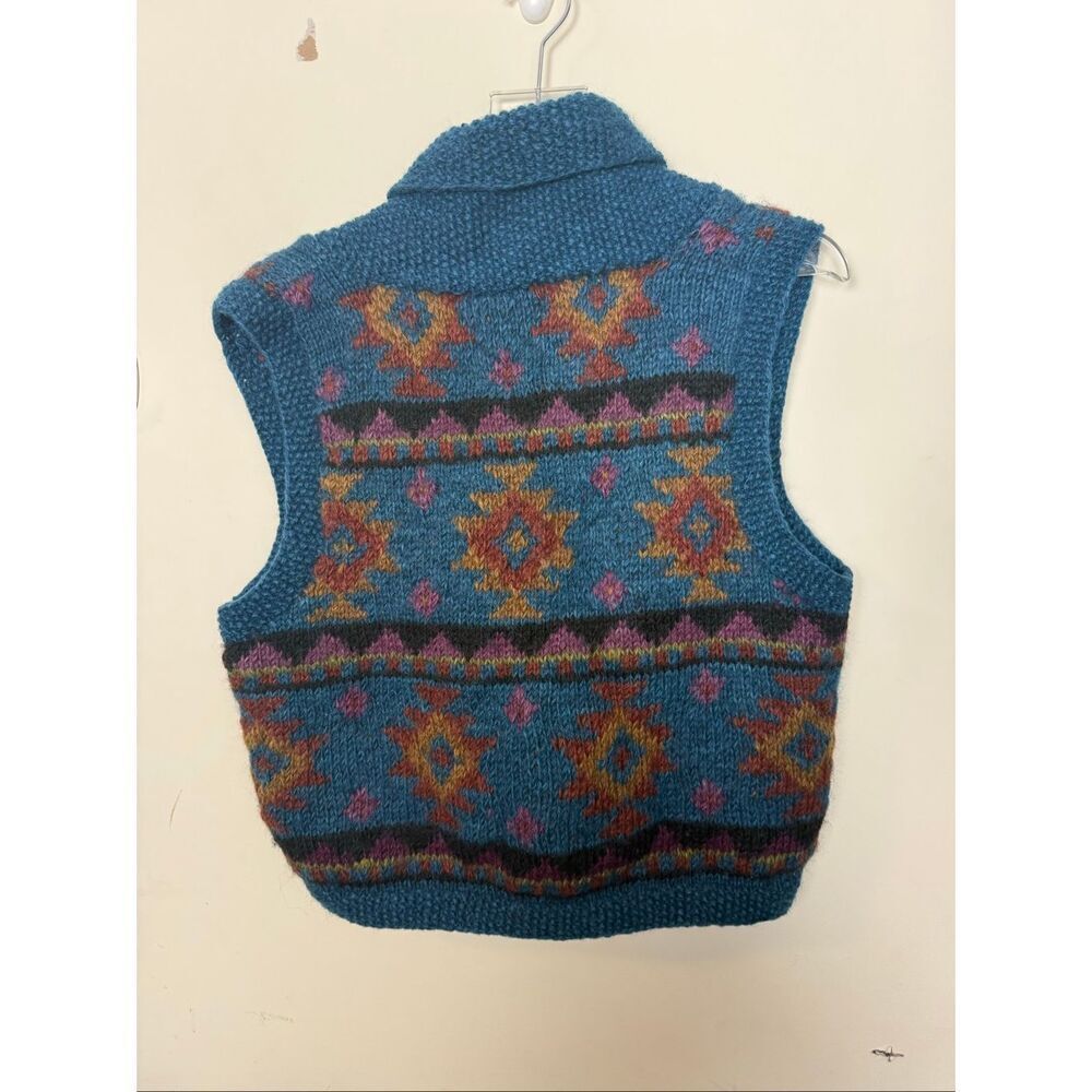 Newari 100% Wool Teal Southwestern Vest Vintage 1993 Handcrafted Chunky Boho Azt - Picture 4 of 4